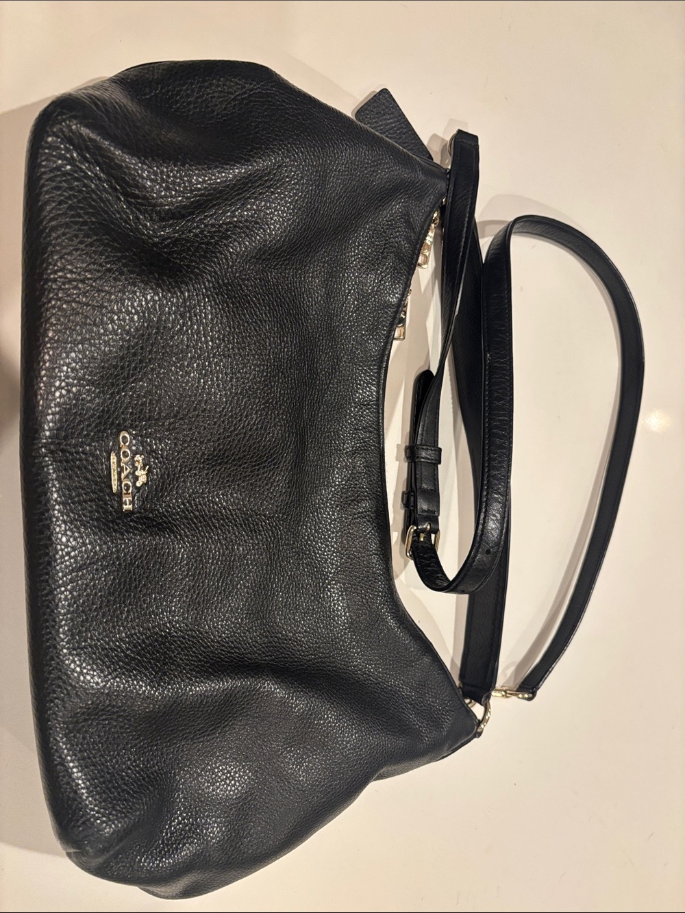 Coach Black Pebbled Leather Hobo Shoulder Bag with Gold Hardware